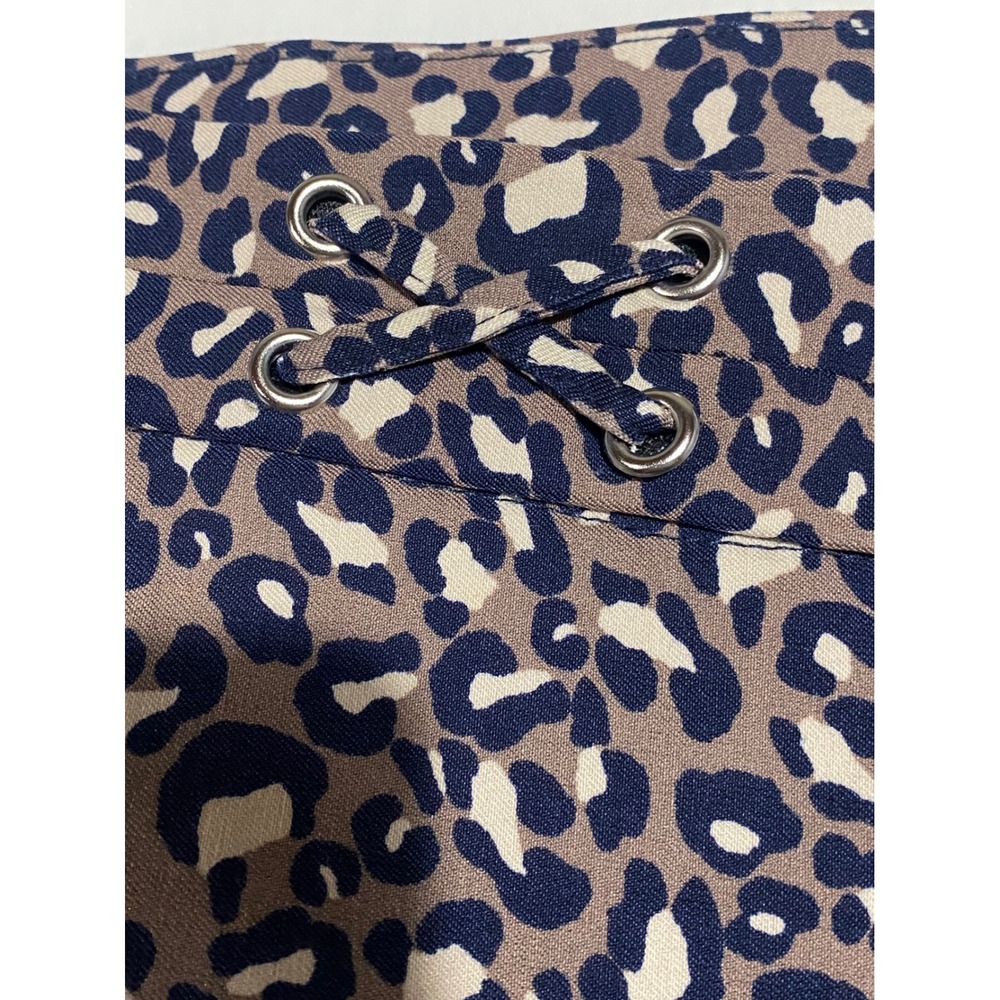 Rafaella Leopard Print Crop Pants Womens 18 Brown Navy Blue Stretch Waist Chic - Picture 3 of 10